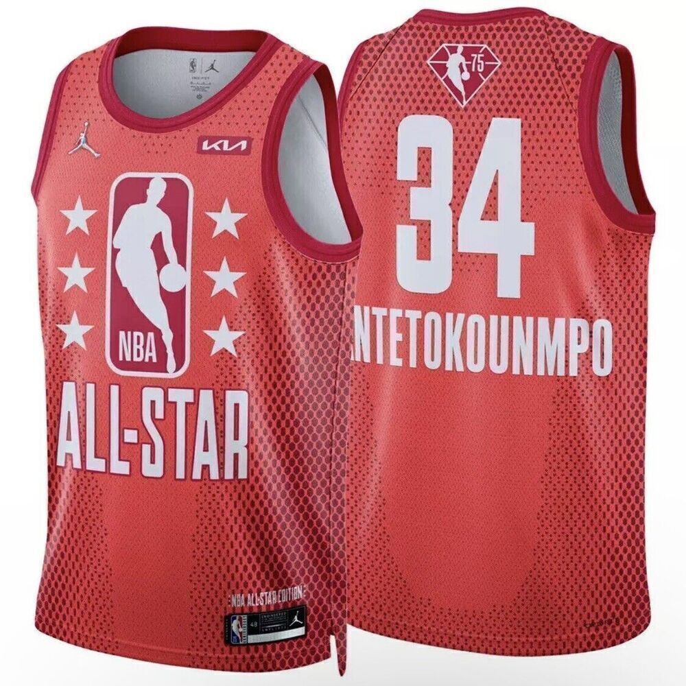 Giannis Antetokounmpo 34 Sz L NBA All Star Swingman Red Jersey Authentic